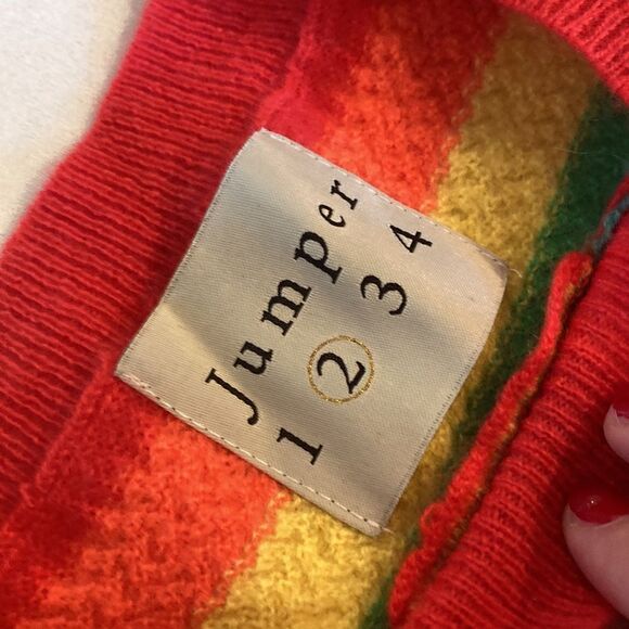 Jumper Cashmere Rainbow Bright Striped Kidcore Candyland knit Sweater Vest Med - Picture 6 of 7